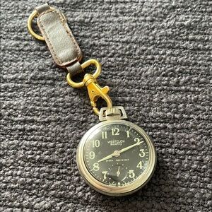 Men's Black and Gold Pocket Watch Keychain vintage Westclox scotty